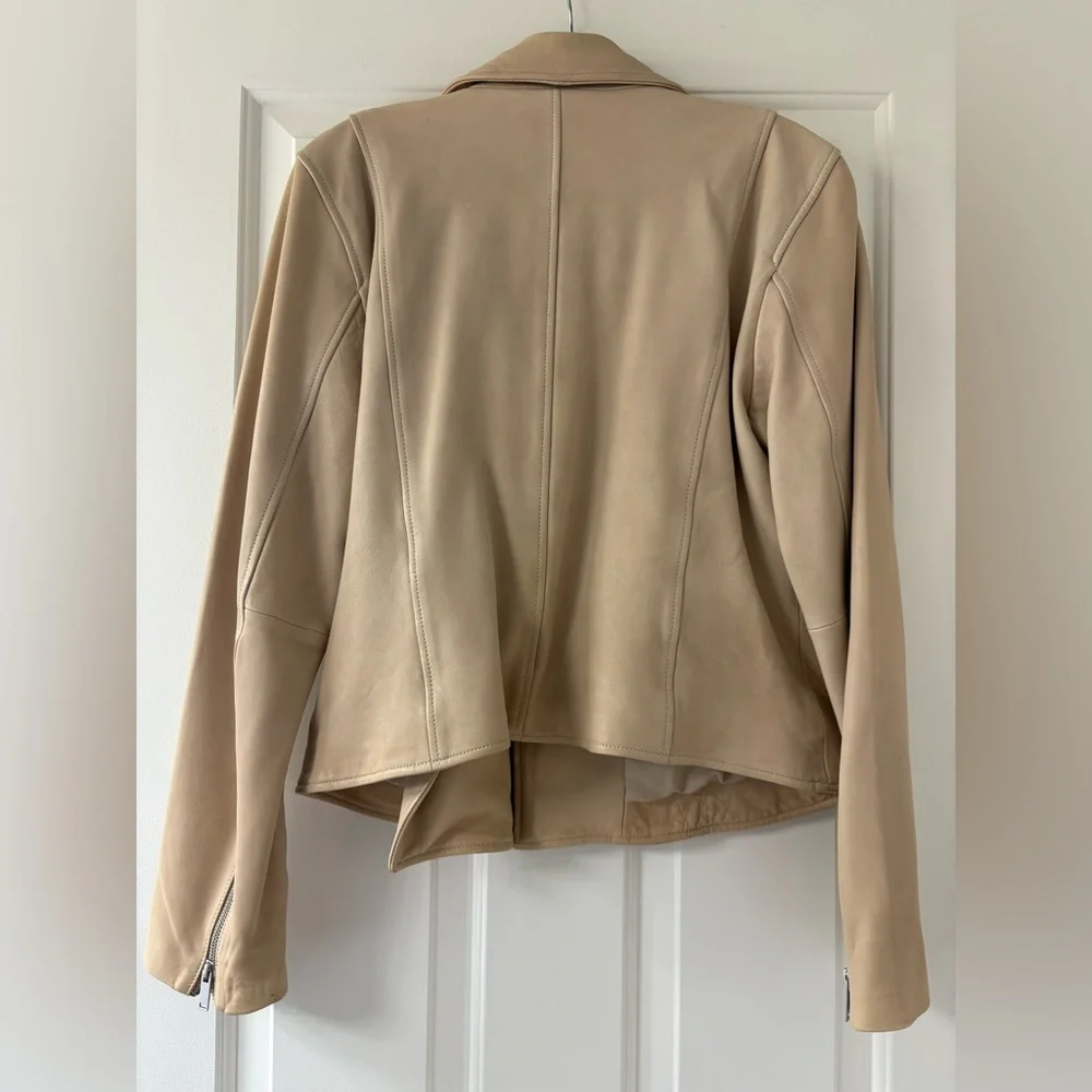 GAP Women's Beige Leather Biker Jacket (L) - Picture 8 of 8